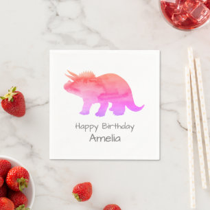 Personalised Dinosaur Pink Triceratops Napkin