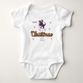 Personalised Dinosaur Rawr Babies First Christmas Baby Bodysuit