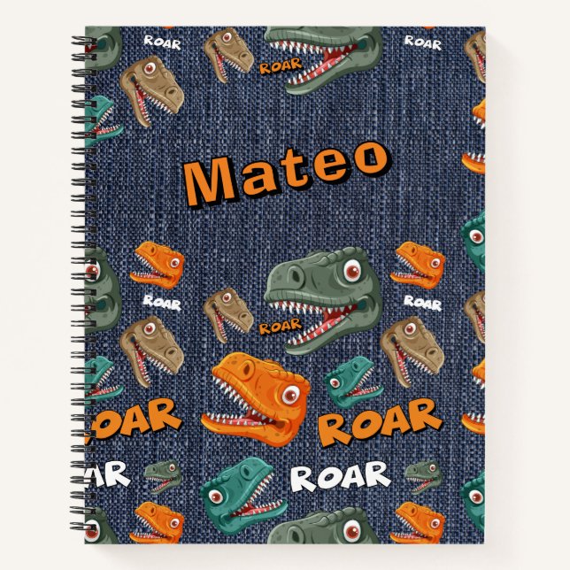 Personalised Dinosaur Roar Name Notebook for Boys (Front)