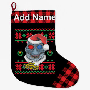 Personalised Dinosaur Santa T-Rex Ugly Christmas Large Christmas Stocking