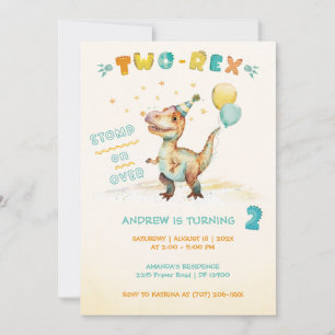 Personalised  Dinosaur Second Birthday Party Invitation