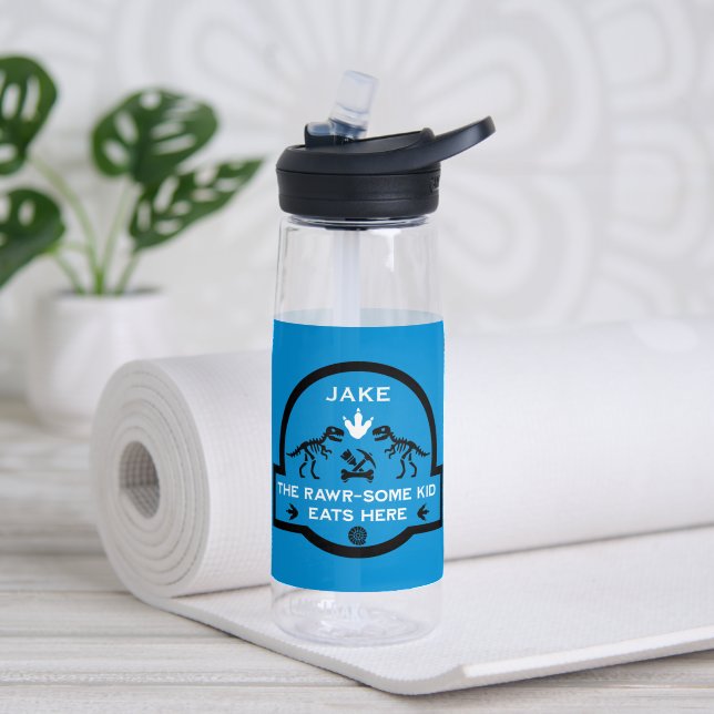 Personalised Dinosaur Table Mat Water Bottle (Yoga (Rotated))