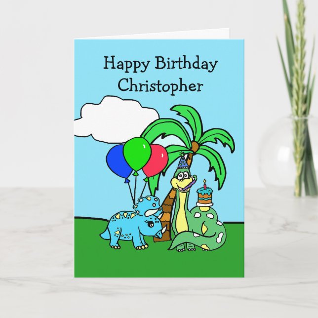 Personalised Dinosaur themed Birthday Card (Front)