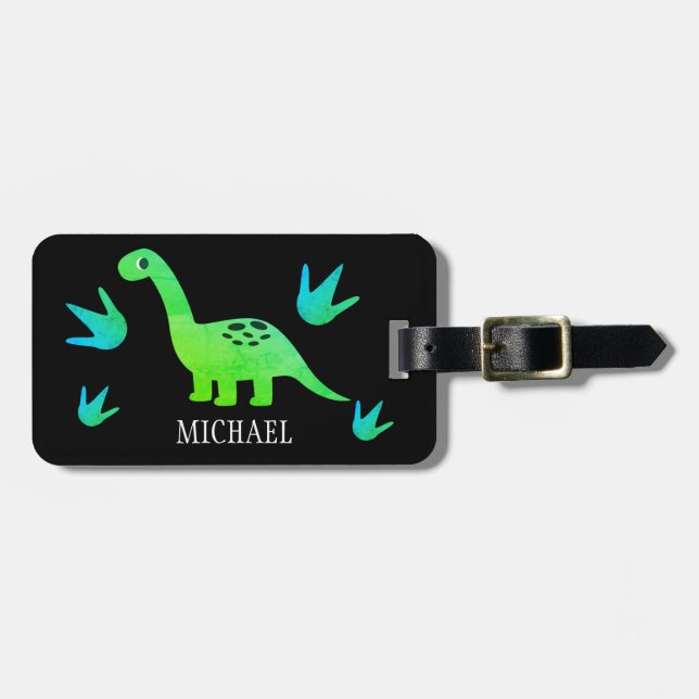 Personalised dinosaur travel  luggage tag (Front Horizontal)