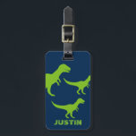 Personalised dinosaur travel luggage tag for kids<br><div class="desc">Personalised t rex dinosaur travel luggage tag for kids Custom T Rex dinosaur bag label for kids suitcase. Cute Birthday or Christmas gift idea for boys and girls. Green prehistoric Tyrannosaurus rex animal design with customisable colour background. Personalised wild trex supplies for children. Fun for kindergarten, grammar school, elementary school...</div>