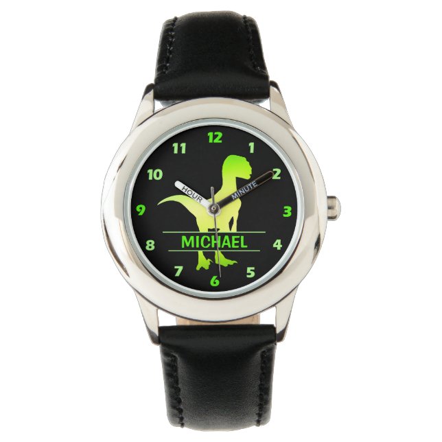 Personalised Dinosaur Velociraptor Green Watch (Front)