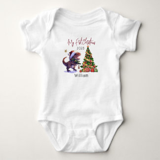 Personalised Dinosaur Xmas Babies First Christmas Baby Bodysuit