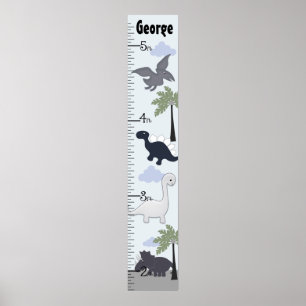Personalised Dinosaurs Grey/Blue Growth Chart