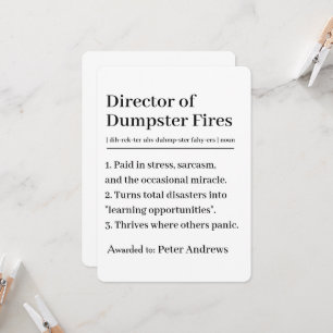 Personalised Director of Dumpster Fires Card