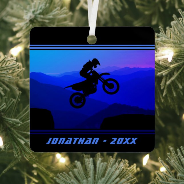 Personalised Dirt Bike Motocross Christmas Metal Tree Decoration (Insitu)