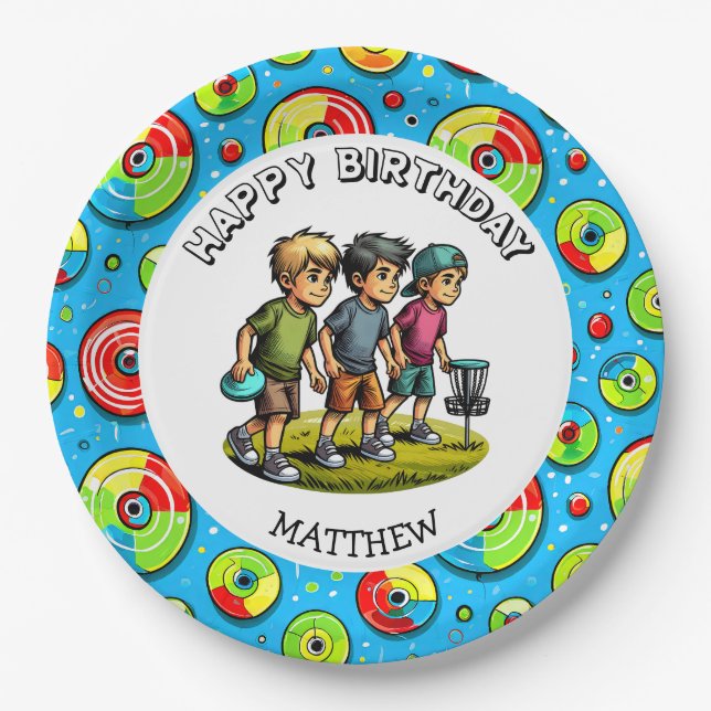Personalised Disc Golf Boy's Birthday   Paper Plate (Front)