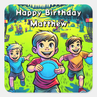 Personalised Disc Golf Boy's Birthday Square Sticker