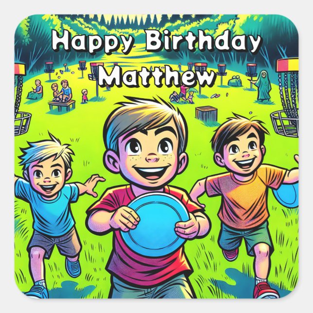 Personalised Disc Golf Boy's Birthday   Square Sticker (Front)
