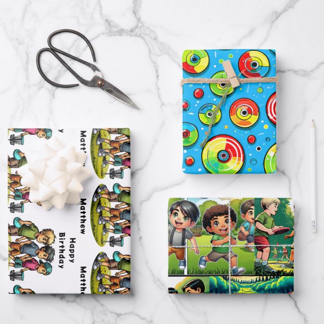 Personalised Disc Golf Boy's Birthday   Wrapping Paper Sheet (Front)