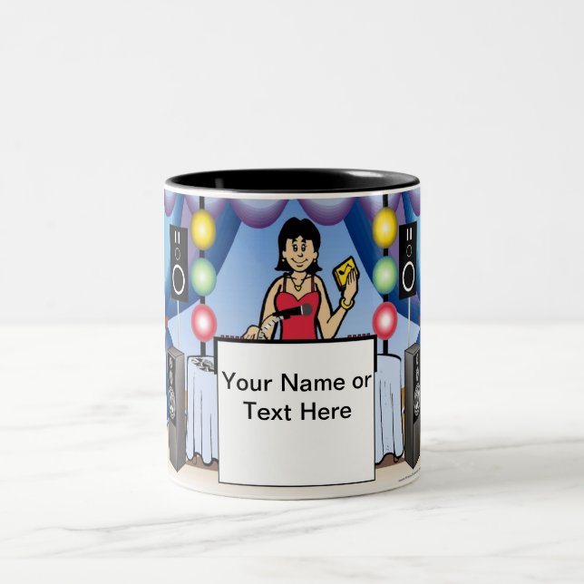 Personalised Disc Jockey/MC - Female Cartoon Two-Tone Coffee Mug (Center)