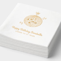 Personalised Disco Ball Birthday Gold Foil Napkins
