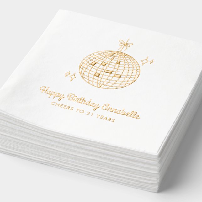 Personalised Disco Ball Birthday Gold Foil Napkins (Detail)