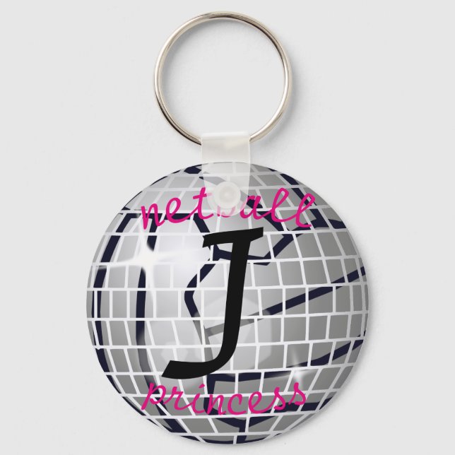 Personalised Disco Ball Print Netball Princess Key Ring (Front)