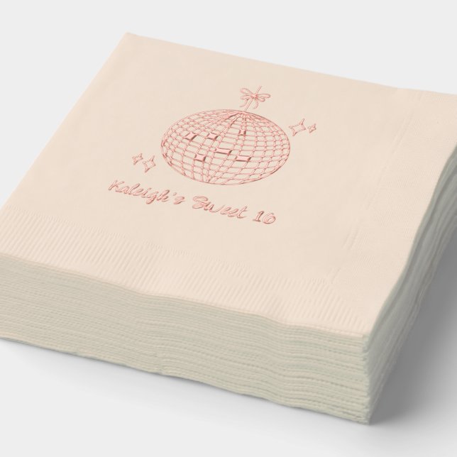 Personalised Disco Ball Sweet 16 Pink Foil Napkins (Detail)