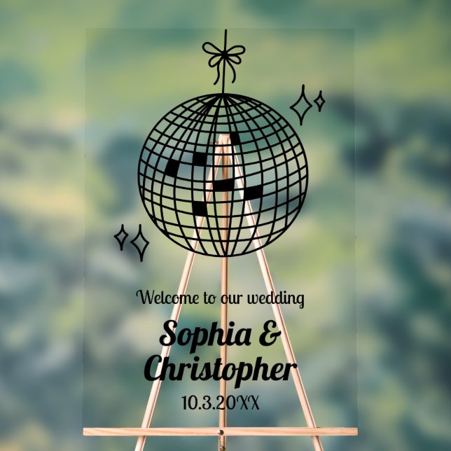 Personalised Disco Ball Wedding Welcome Acrylic Sign (Neutral)