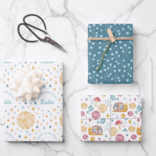 Personalised Disco Snail Garden Party Birthday Wrapping Paper Sheet