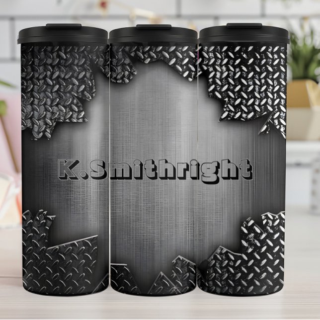 Personalised  Distressed Metal Diamond Plate  Thermal Tumbler (Creator Uploaded)