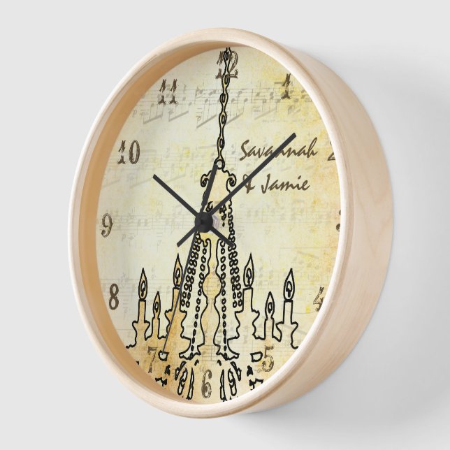 Personalised Distressed Musical Note Chandelier Wall Clock (Angle)