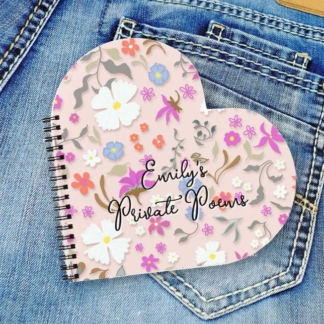 Personalised Ditsy Flowers heart-shape spiral Notebook (Creator Uploaded)