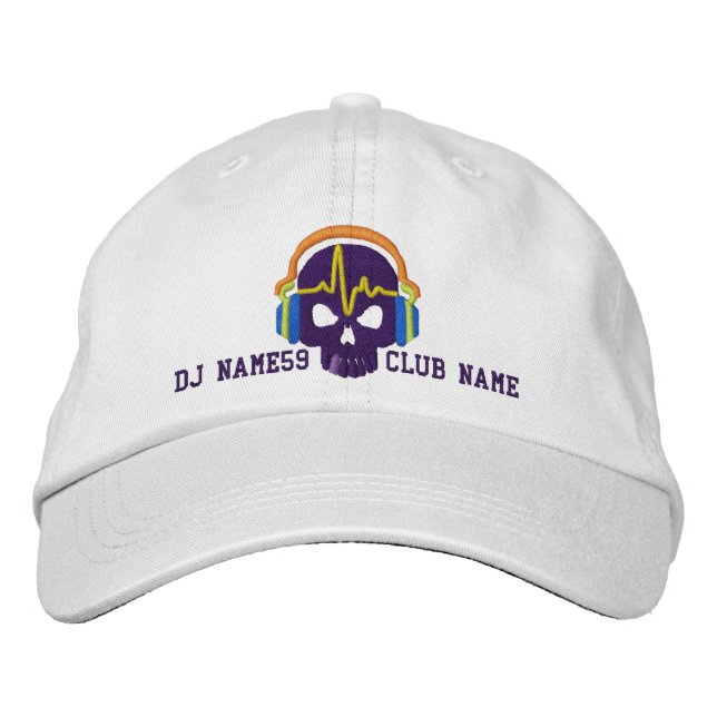 Personalised DJ Skull Your Name Club Embroidery Embroidered Hat (Front)