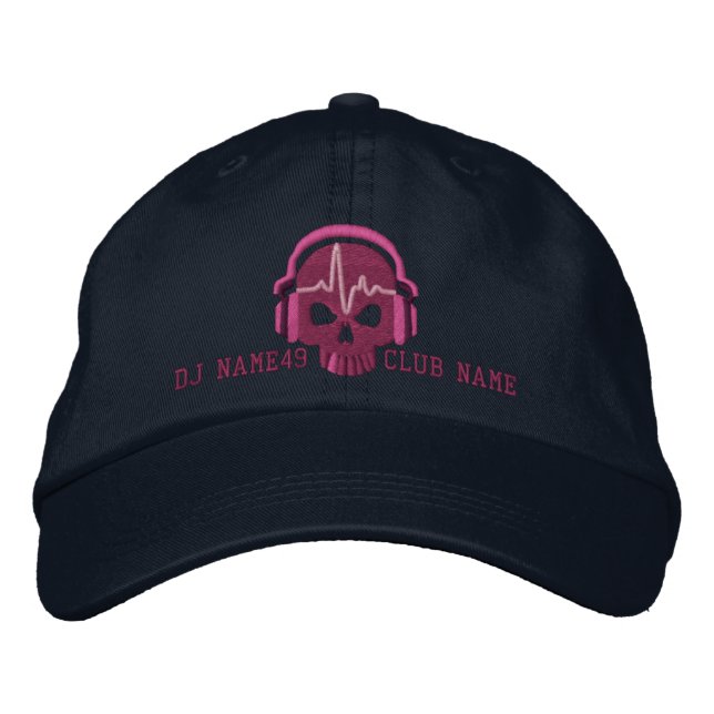 Personalised DJ Skull Your Name Club Embroidery Embroidered Hat (Front)