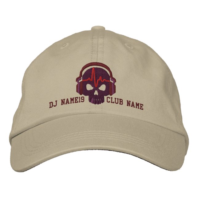 Personalised DJ Skull Your Name Club Embroidery Embroidered Hat (Front)