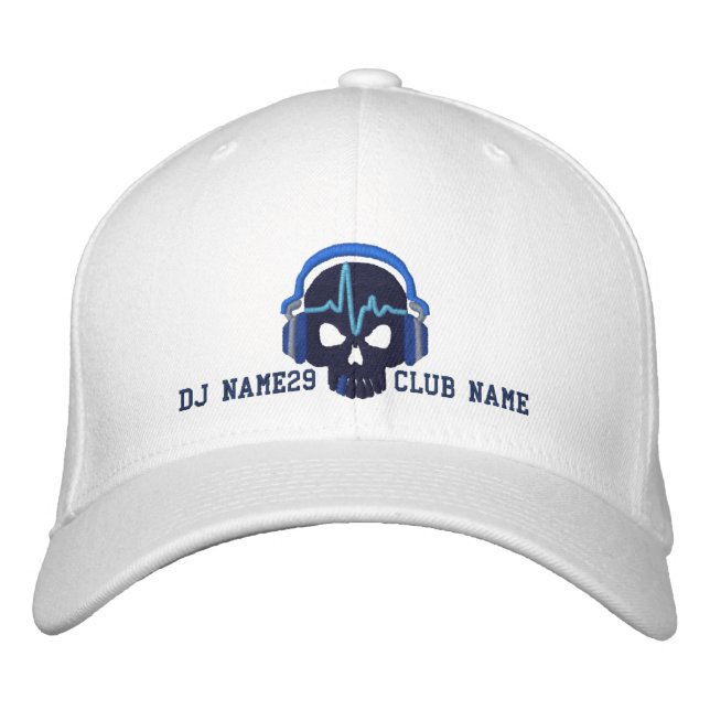 Personalised DJ Skull Your Name Club Embroidery Embroidered Hat (Front)