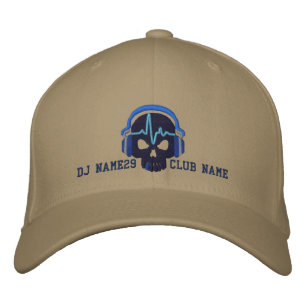 Personalised DJ Skull Your Name Club Embroidery Embroidered Hat