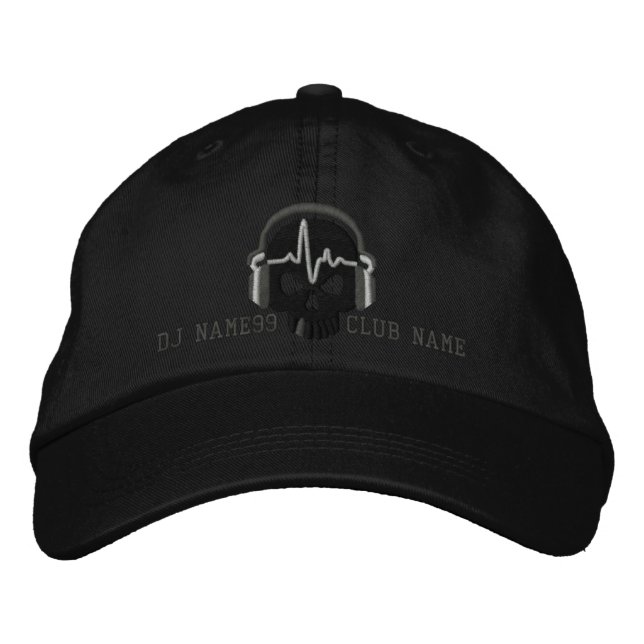 Personalised DJ Skull Your Name Club Embroidery Embroidered Hat (Front)