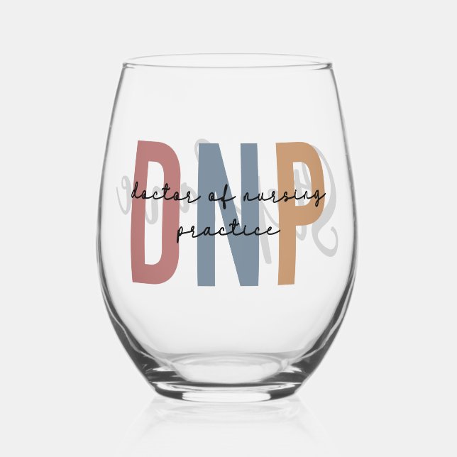 Personalised DNP Doctor of Nursing Practice Stemless Wine Glass (Front)