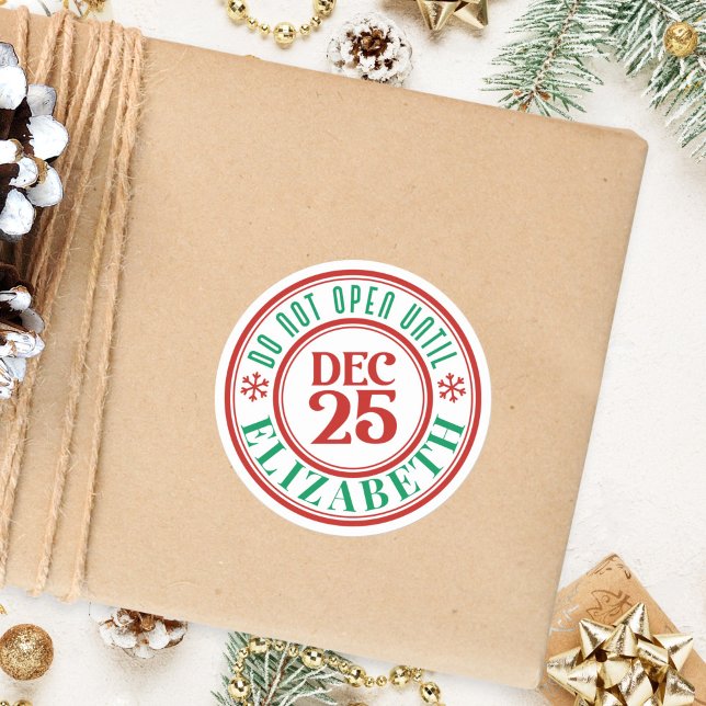 Personalised Do Not Open Until Christmas Gift Classic Round Sticker (Creator Uploaded)