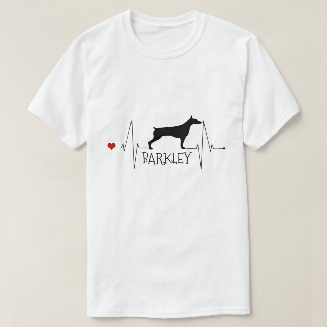 Personalised Doberman Love My Dog Heart Beat T-Shirt (Design Front)