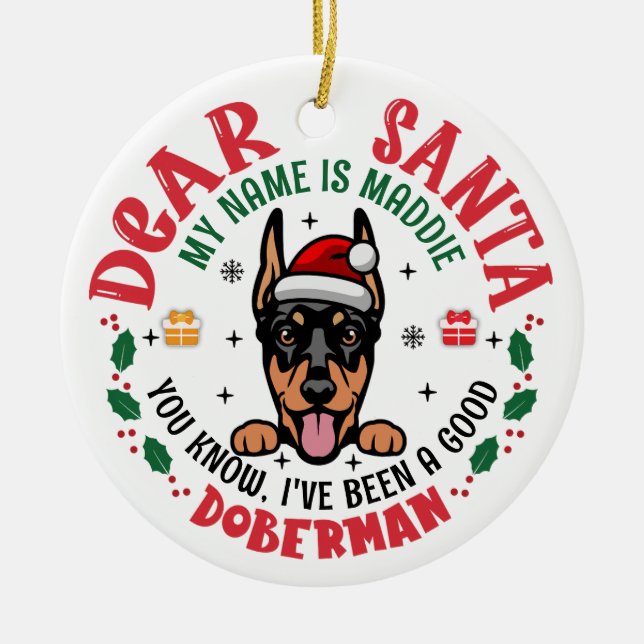 Personalised Doberman Pinscher Dog Christmas Tree Ceramic Tree Decoration (Front)