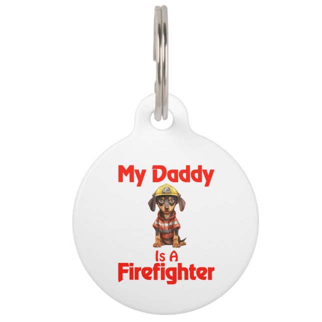 Personalised Doberman Pinscher Firefighter Daddy Pet Tag (Front)