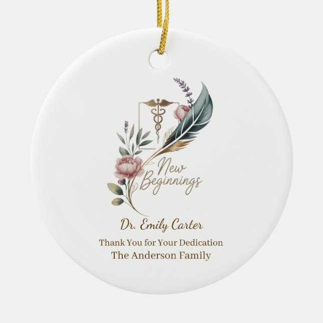 Personalised Doctor Appreciation New Beginnings Ceramic Tree Decoration (Front)
