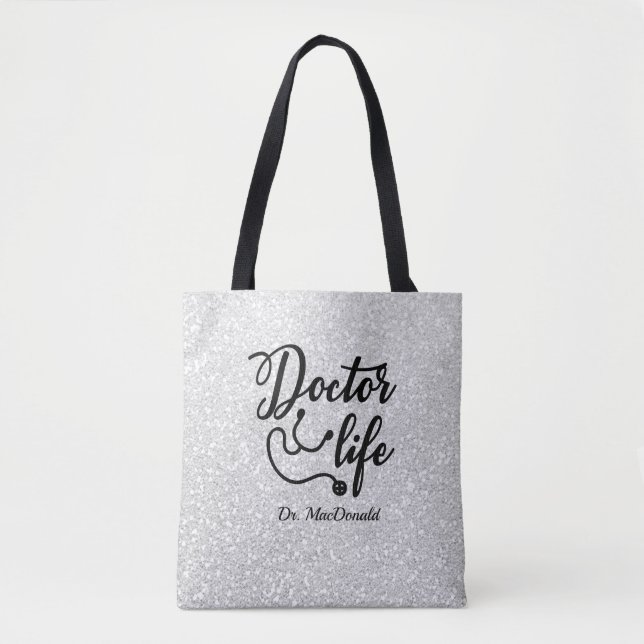  Personalised Doctor Life Grey Glitter Tote Bag (Front)