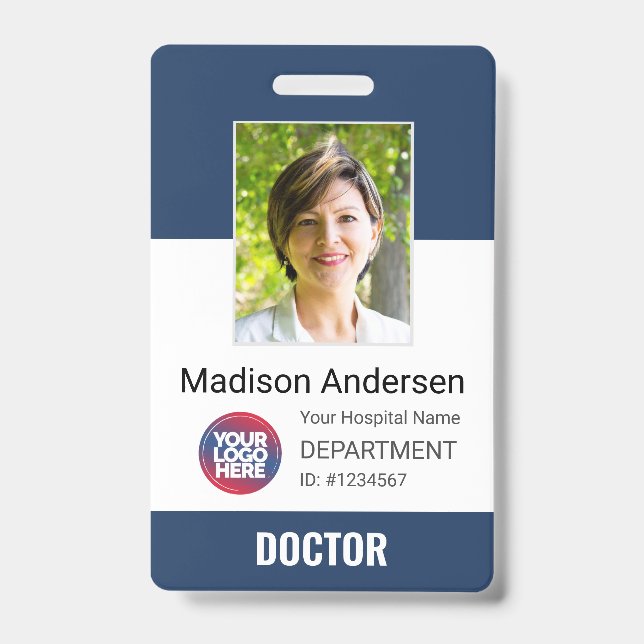 Personalised Doctor Logo, Barcode & Photo ID Badge (Front)