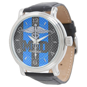 Personalised Doctor MD Caduceus Carbon Stripes Watch