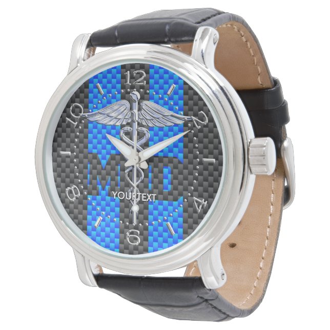 Personalised Doctor MD Caduceus Carbon Stripes Watch (Angled)