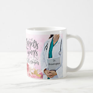 Personalised Doctor Nurse Floral Angel Quote Coffee Mug