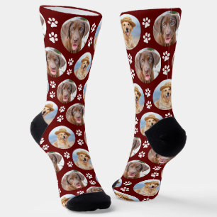 Personalised Dog 2 Photo Cute Red Pet Paw Prints Socks