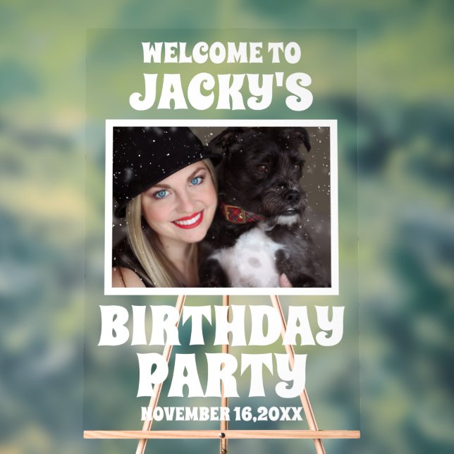Personalised Dog Birthday Party Photo Welcome Acrylic Sign (Neutral)