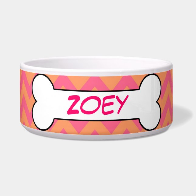Personalised Dog Bone Ceramic Pet Bowl Pink (Front)