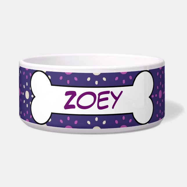 Personalised Dog Bone Ceramic Pet Bowl Purple (Front)