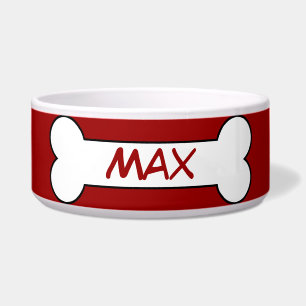 Personalised Dog Bone Ceramic Pet Bowl Red